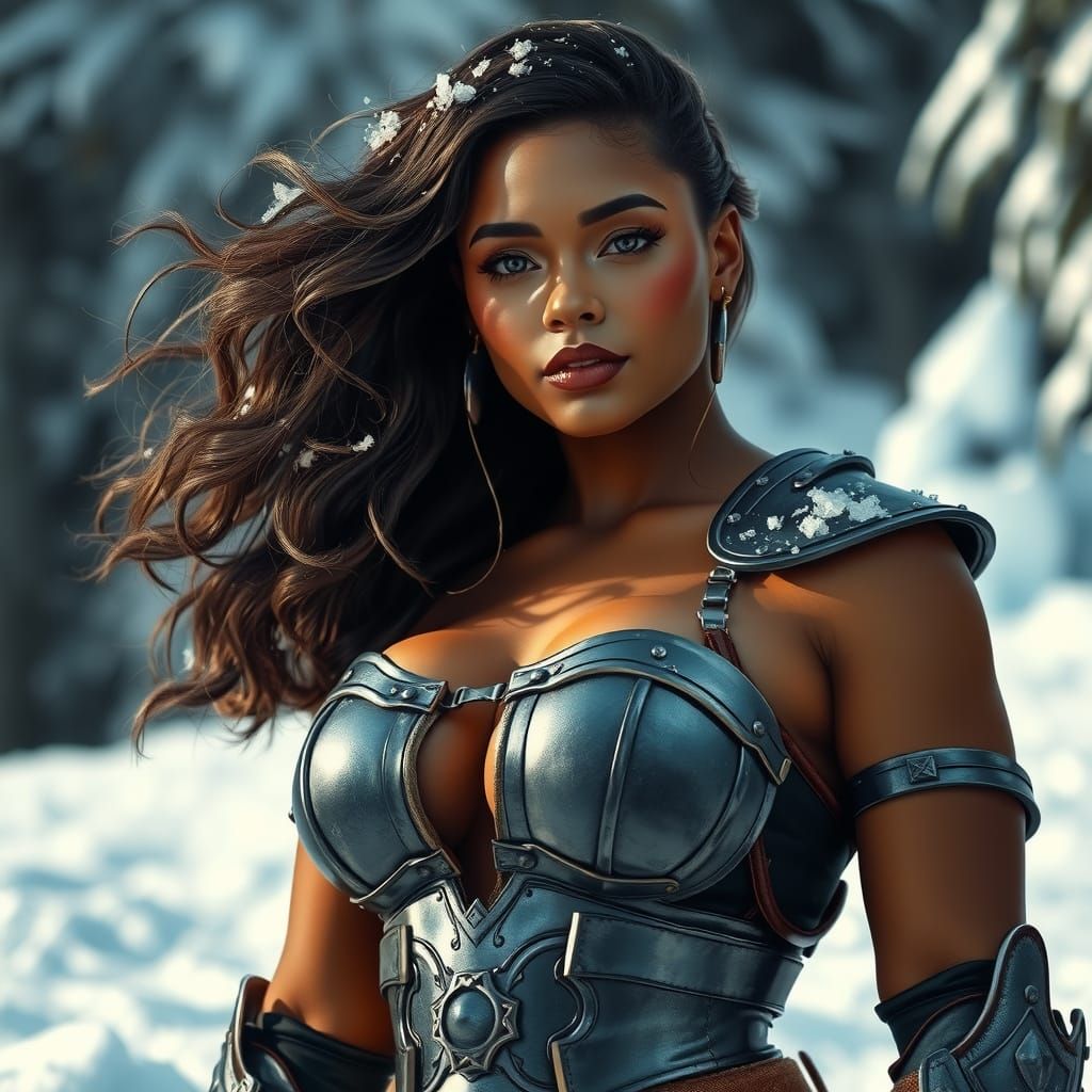 Confident Woman in Icy Armor