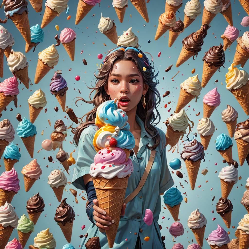 Hyperdetailed Ice Cream Cone Portrait in Artgerm Style
