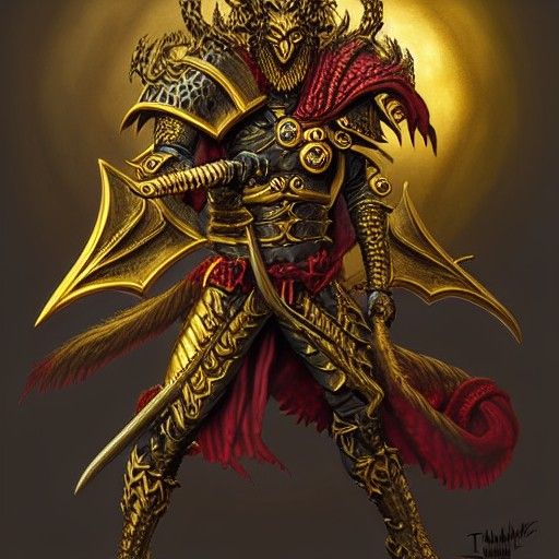 Dragonman Warrior Portrait in Detailed Fantasy Art