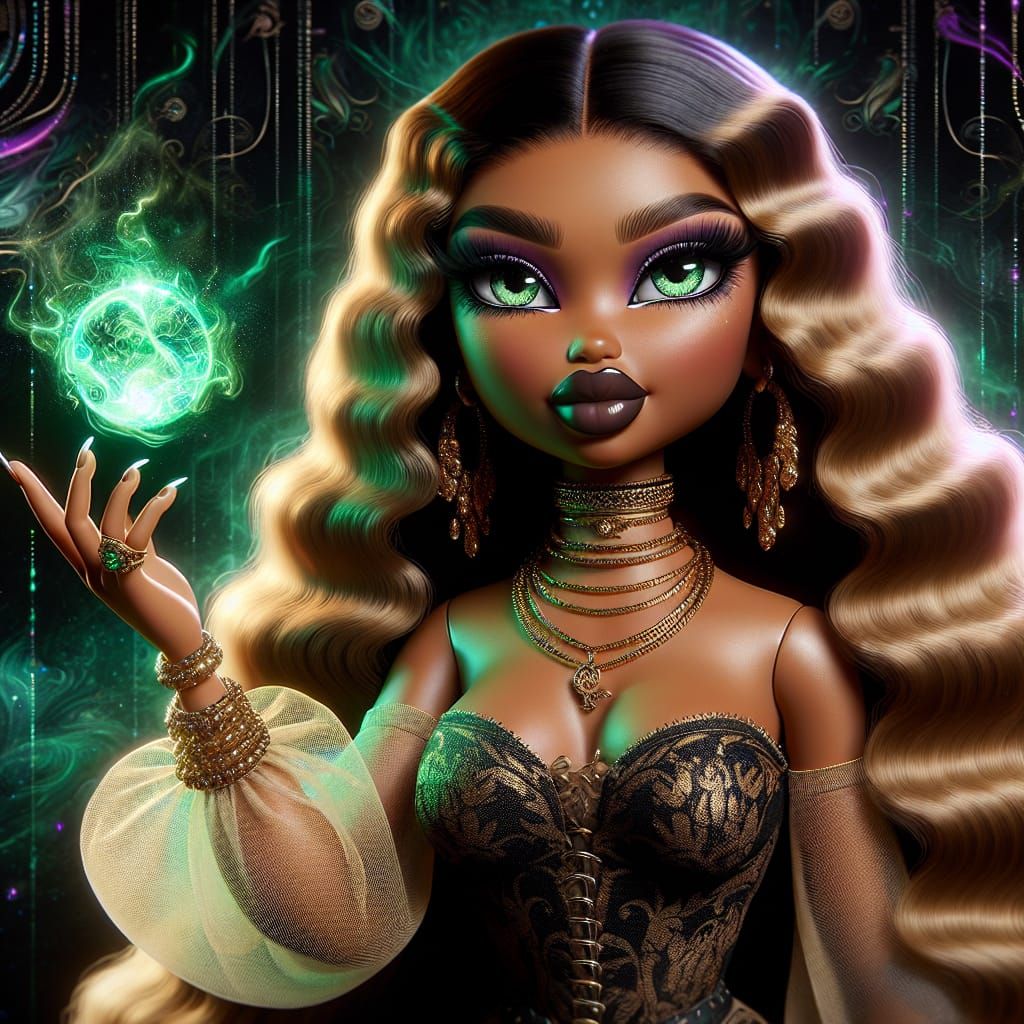 Bratz Doll Style Woman with Glowing Orb