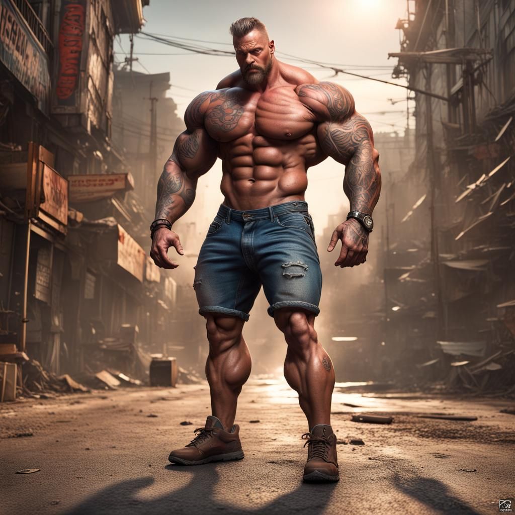 Extremely Muscular Man in Detailed Matte Painting