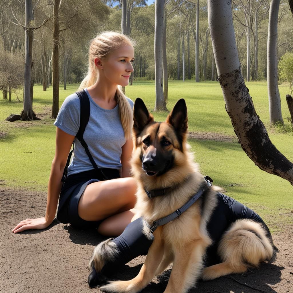 Teenager and Dog Watching Kookaburras