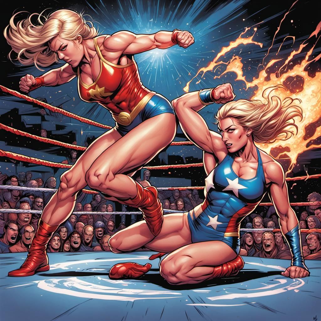 Supergirl Bodyslam in Comic Book Art Style