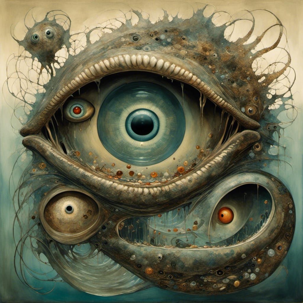 Surreal Eel Feast: A Digital Painting Inspired by Bosch