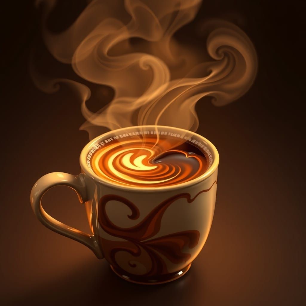 Coffee Art: Steaming Mug with Artistic Steam