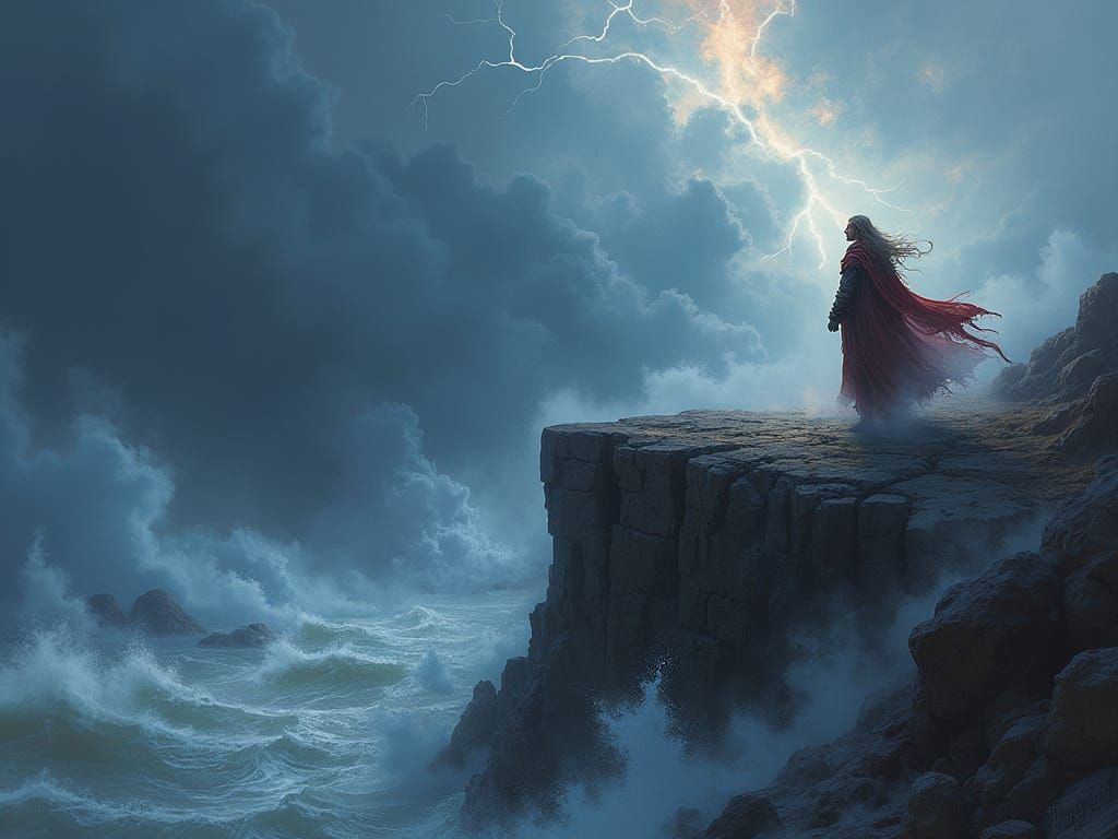 Determined Figure on Cliff's Edge