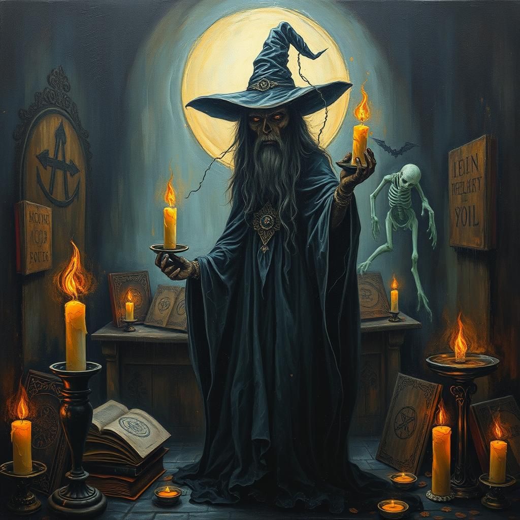 Eerie Halloween Witch in Impasto Surrealism