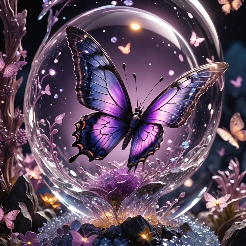 Crystal Butterfly over Magic Mountain in Glass