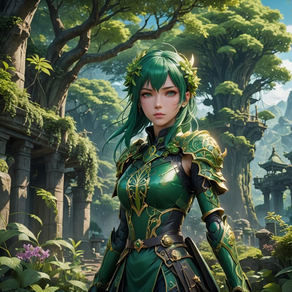 Pretty green anime girl