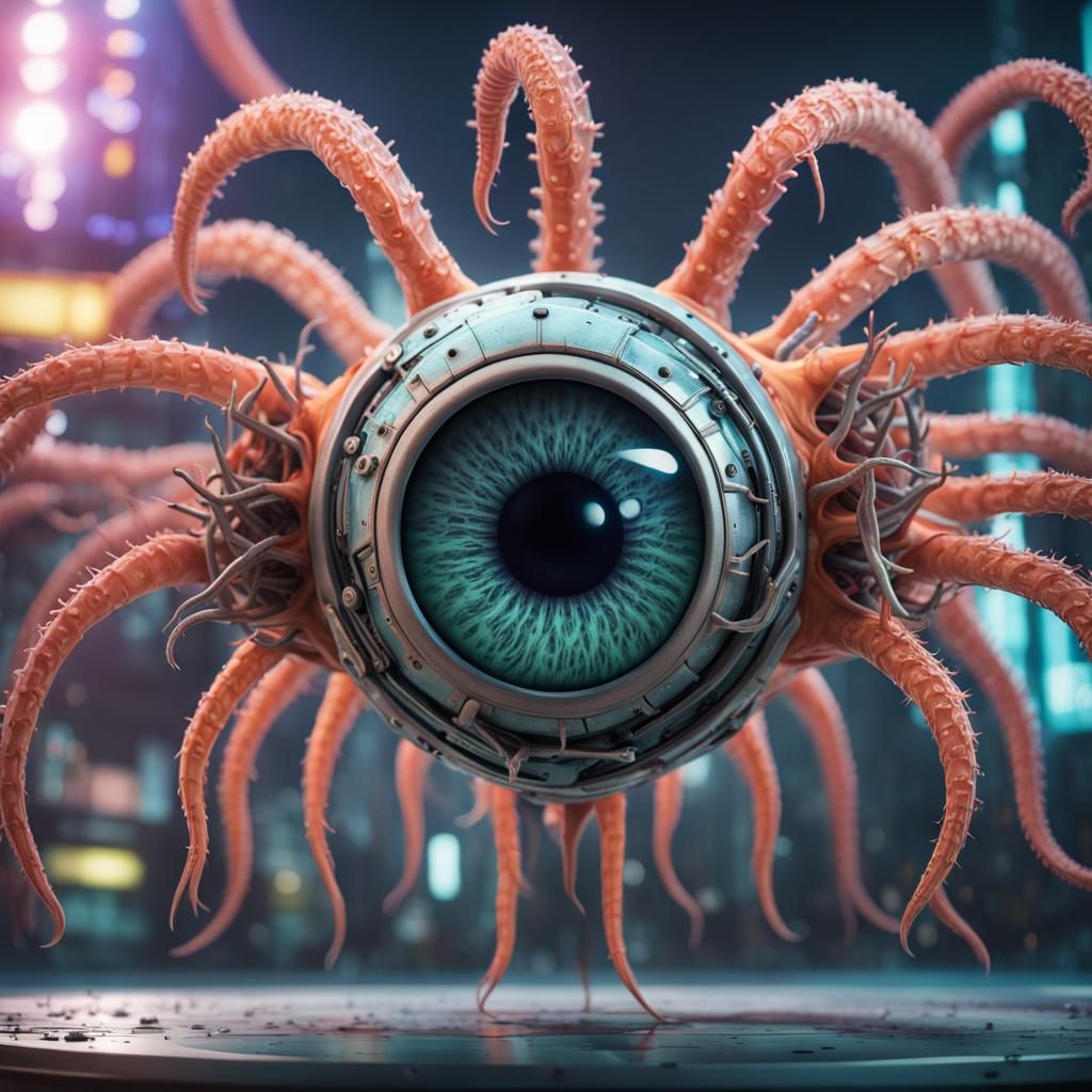 Biomechanical Eyeball in Cyberpunk Setting