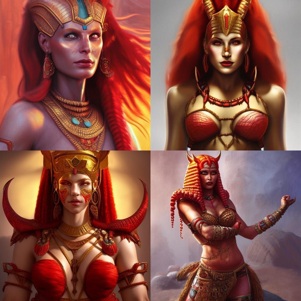 Fantasy Portrait of a Red Hathor, Digital Painting