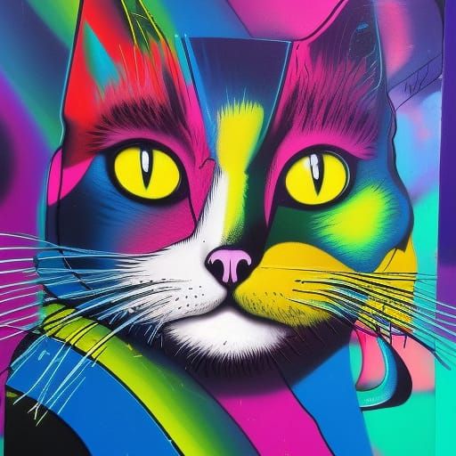 Colorful Graffiti Cat in Street Art Style