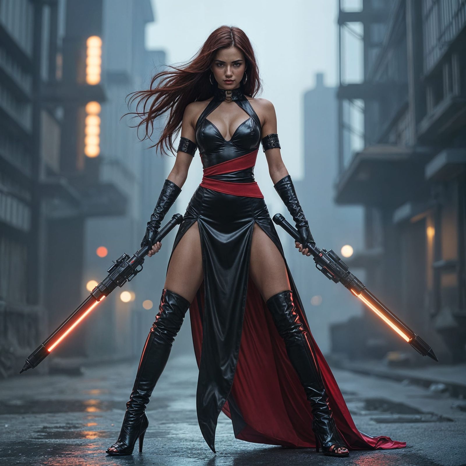 Futuristic Warrior Woman in Industrial Setting