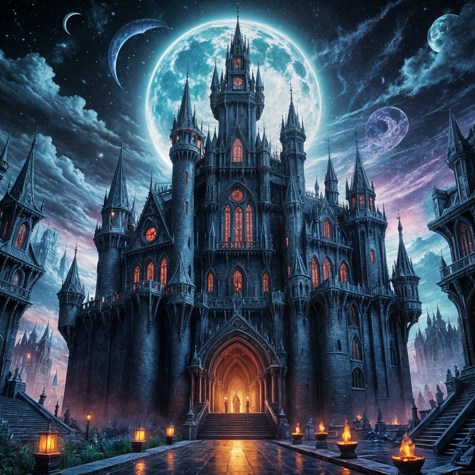 Dark Gothic Vampire Castle in Cosmic Astral Illustration