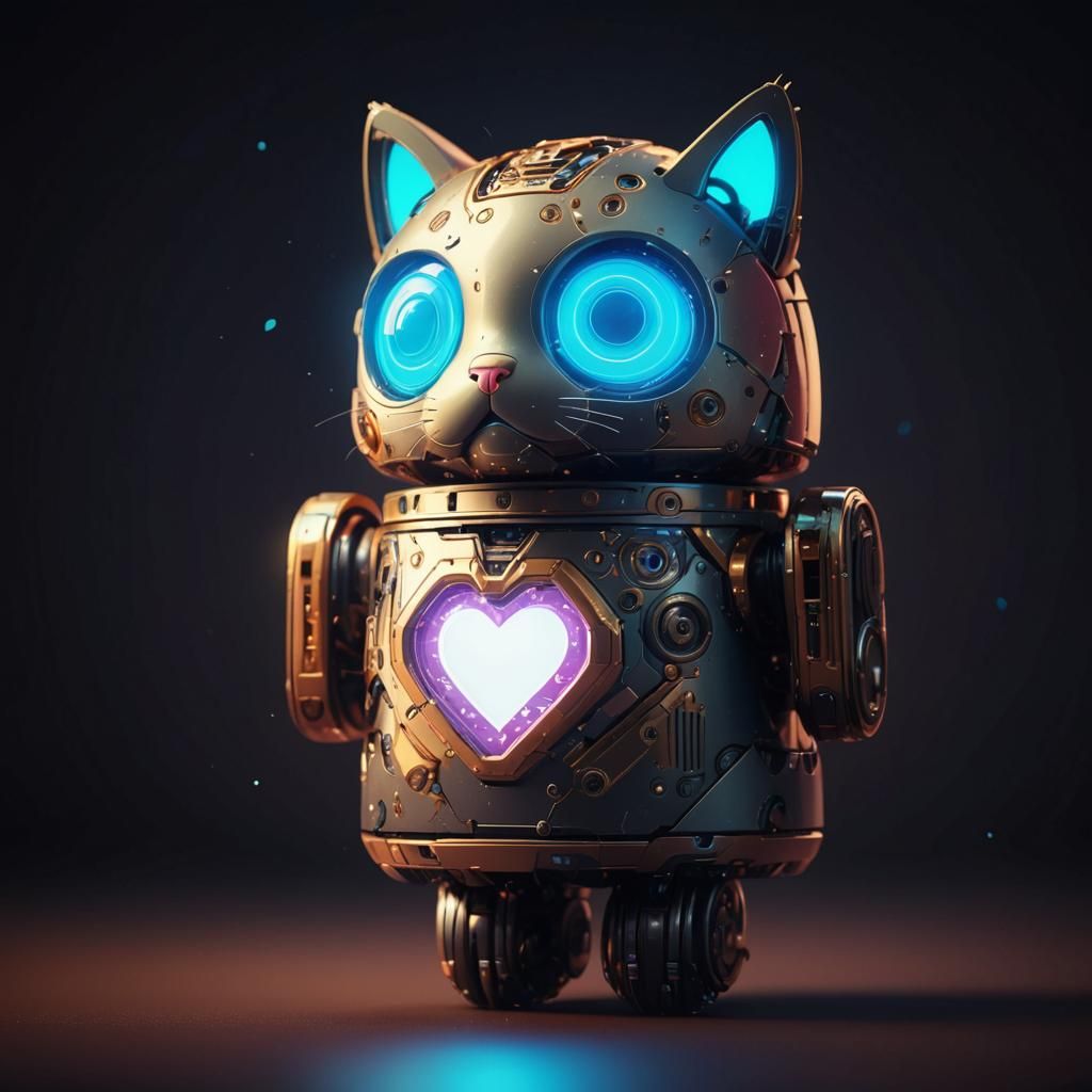 Cute Anime Robot Kitten: Intricate Futuristic Design