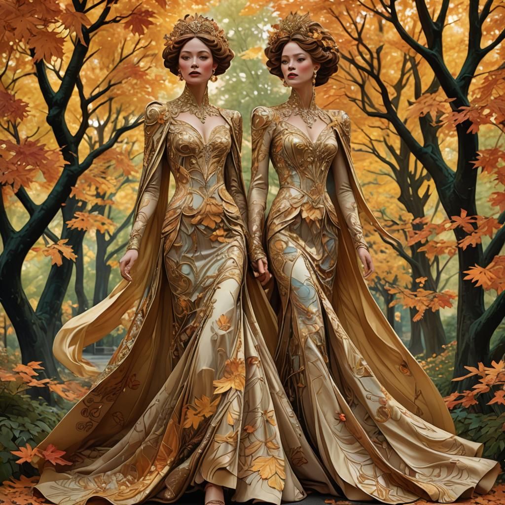 Art Nouveau Empress on Runway in Golden Light