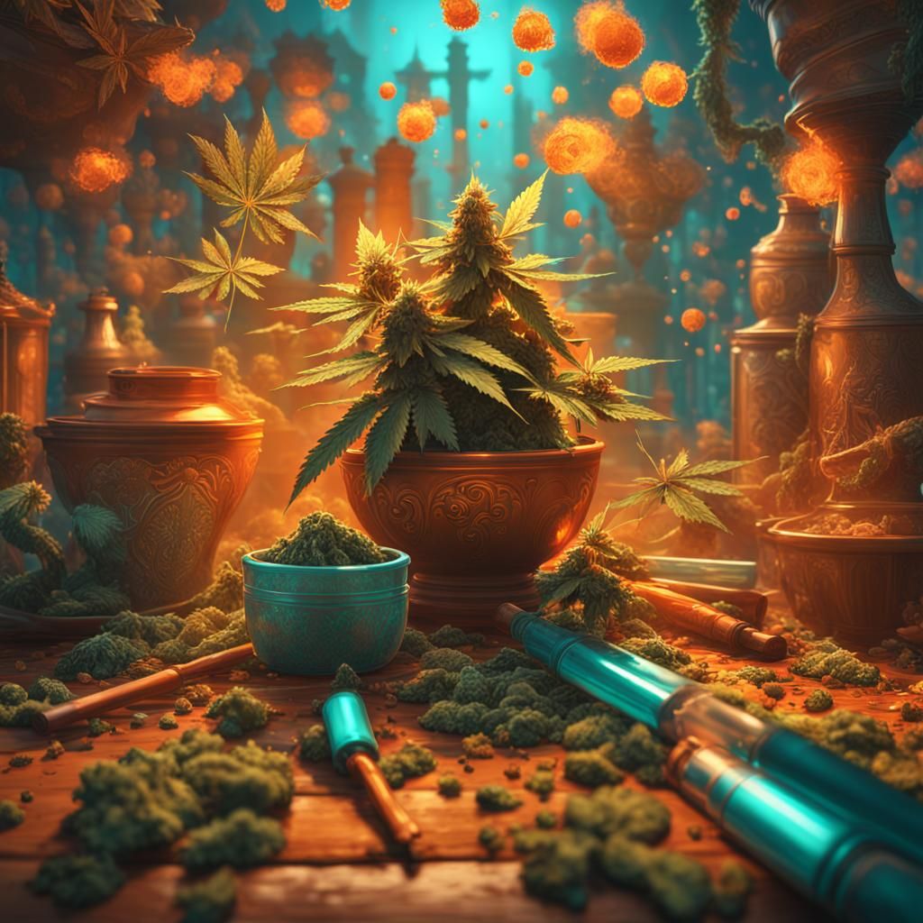 Marijuana Smoke Art Nouveau Digital Rendering