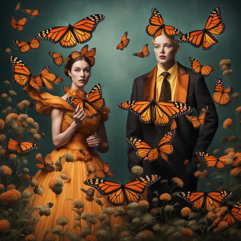 Hyperreal Monarch Butterfly Woman and Man Portrait