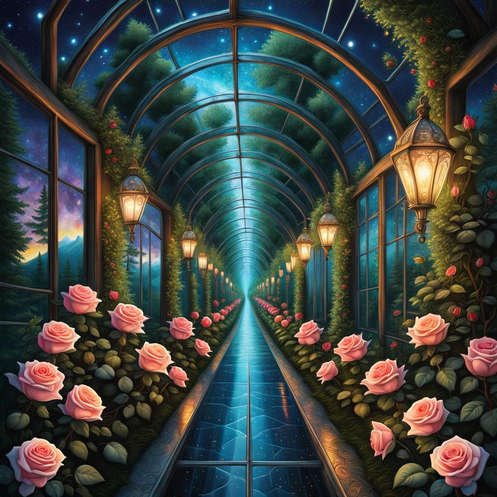 Surreal Rose Etched Glass Tunnel in Forest
