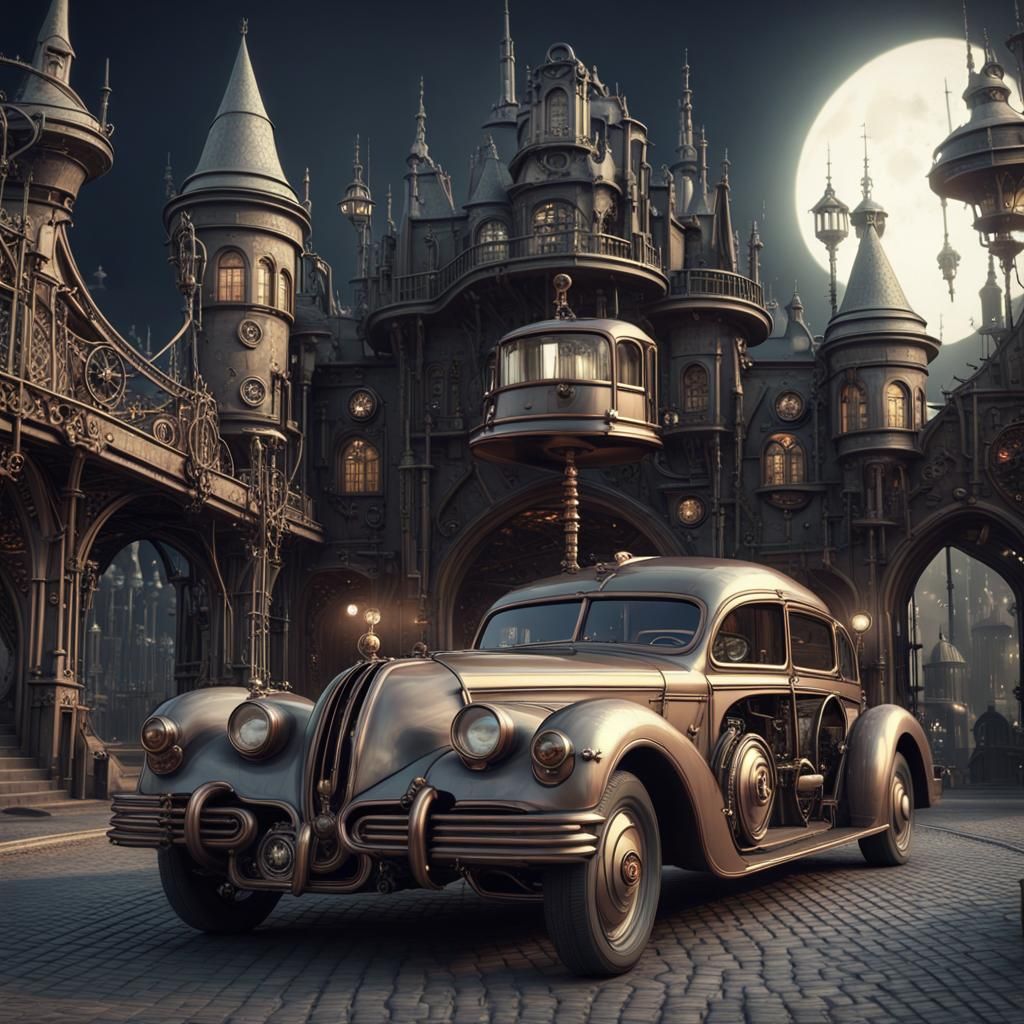 fractal recrusive cyborg steampunk gothic classic car