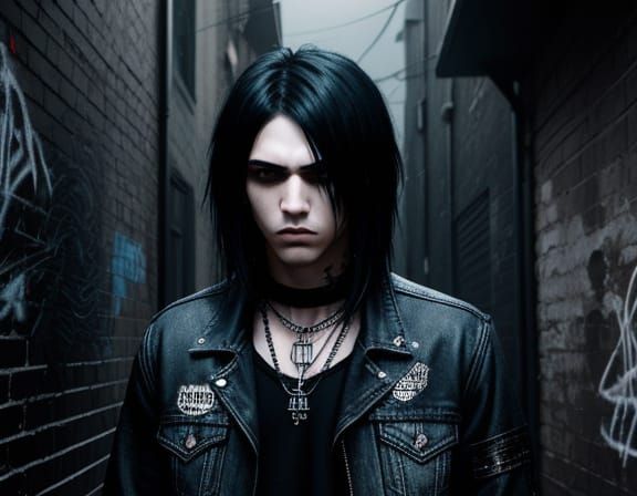 Emo Teenager in Moody Alleyway Oil Painting