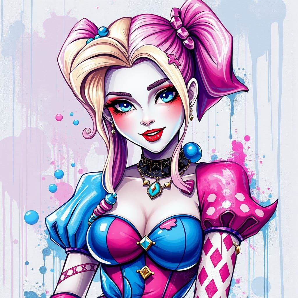 Harley Quinn Aurora in Vibrant Graffiti Art