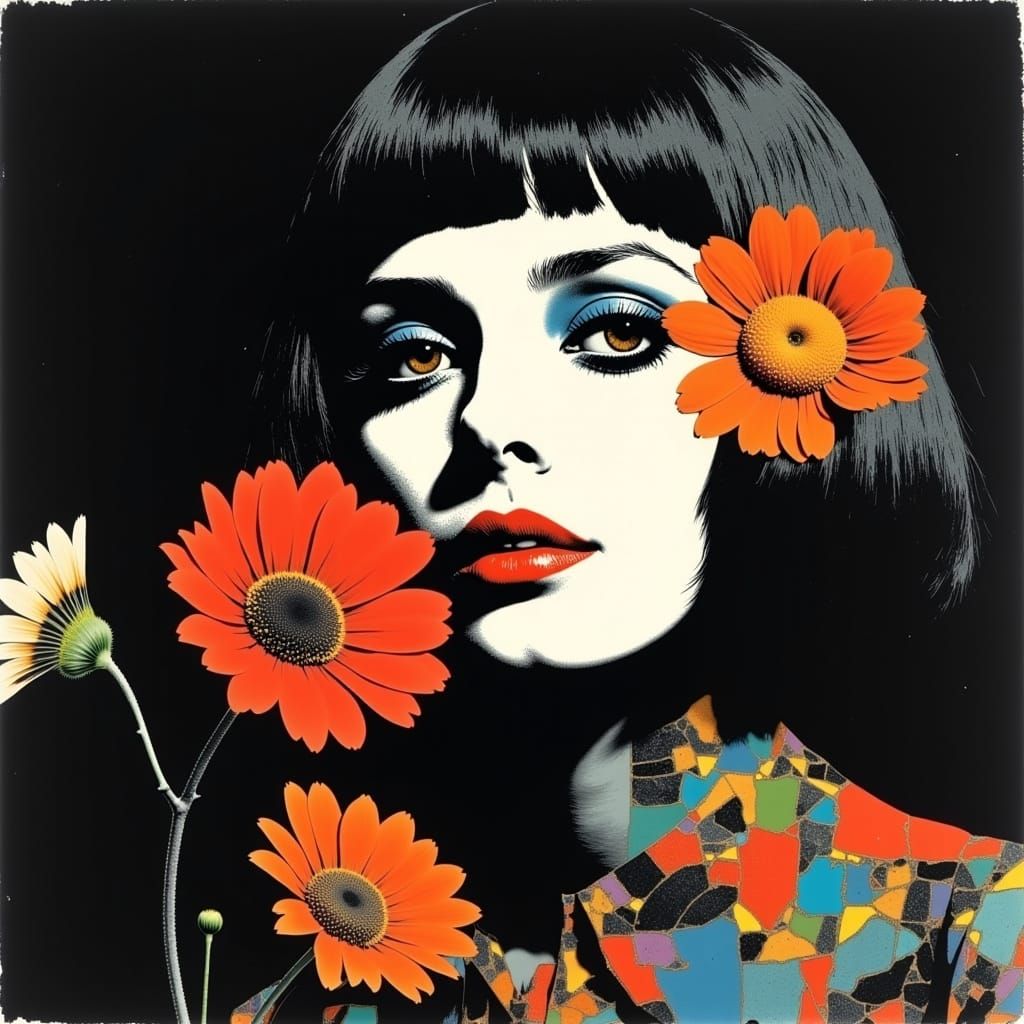 Bohemian Woman in Iridescent Bloom, Cyberpunk-Inspired Digit...