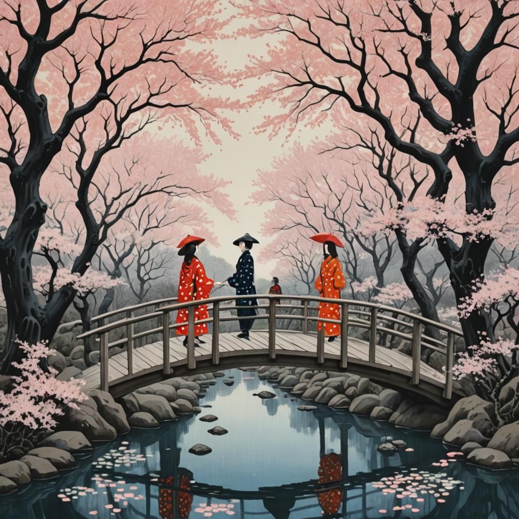 Lovers Under Sakura: Ukiyo-e Inspired Scene
