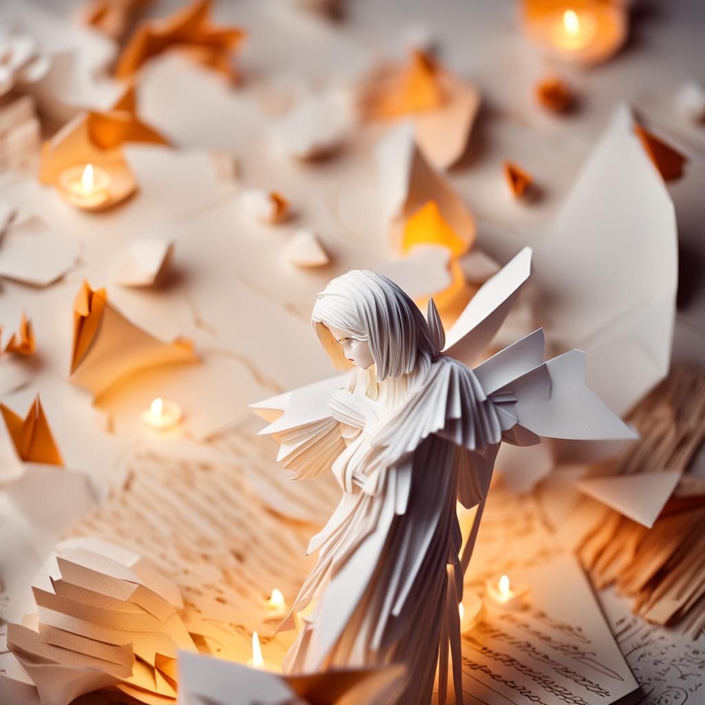 Serene Angel in Papercraft Dreamscape