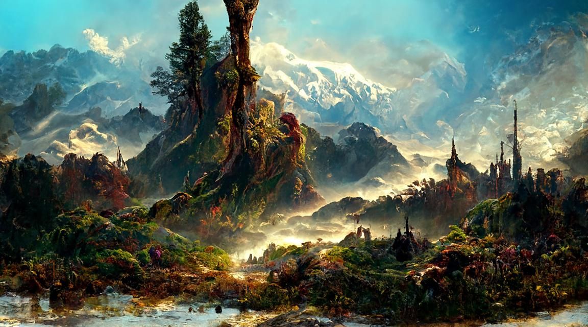 Fantasy Landscape in Cinematic 3D with Lush Forest