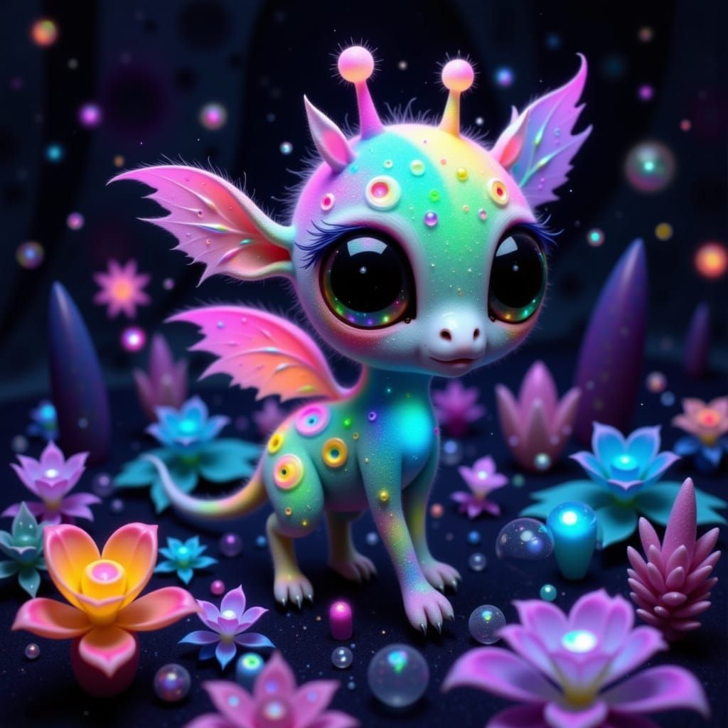 Rainbow Giraffe in Crystalline Cave, Futuristic Art