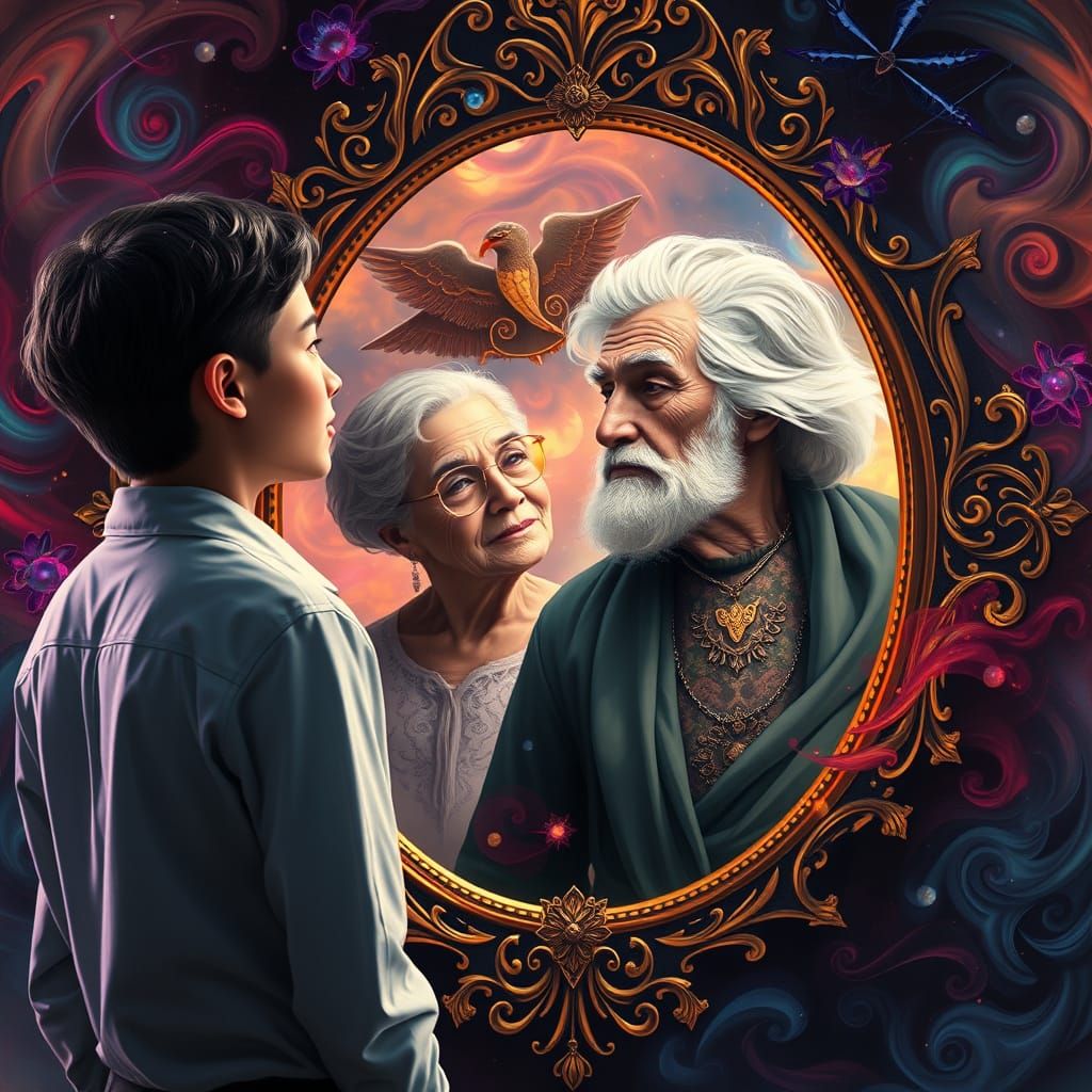 Couple Contemplates Life's Journey in Vibrant, Mystical Land...