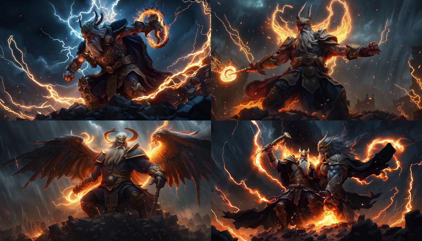 Odin's Fury: Thunderous Battle in Dark Fantasy Art