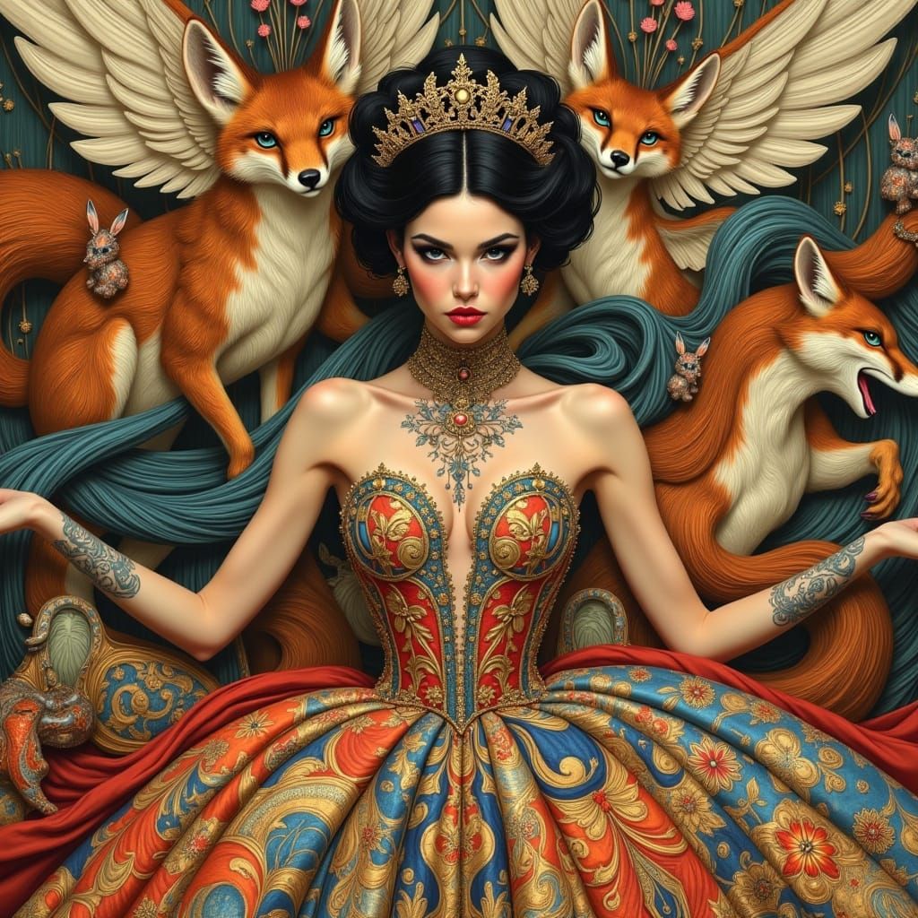 Woman in Schiaparelli Gown with Animal Patterns