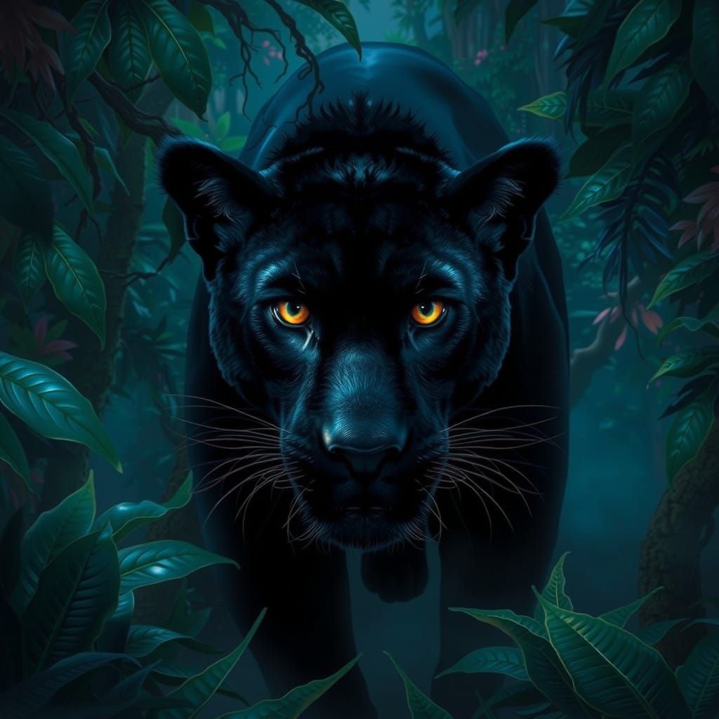 Majestic Black Panther in Enchanted Jungle Realm