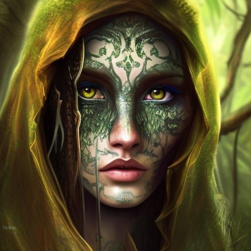 Reptilian Warrior in Jungle Ruins: Digital Illustration