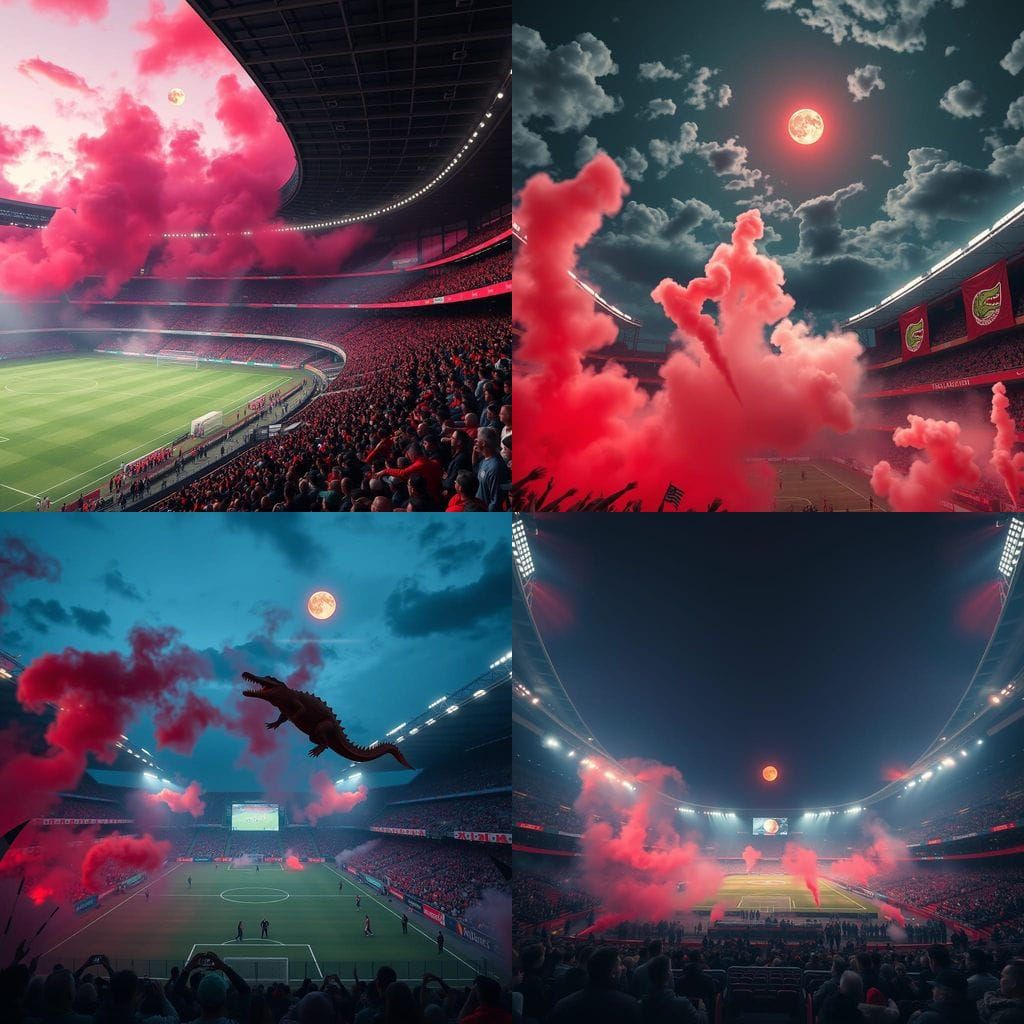 Surreal Stadium Scene under a Pink Moon