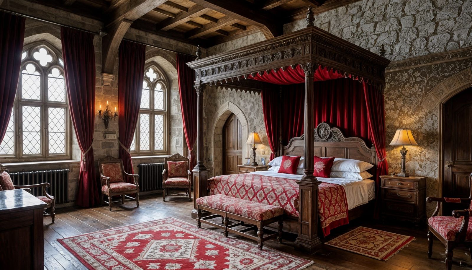 Royal Medieval Bedroom with Four-Poster Bed