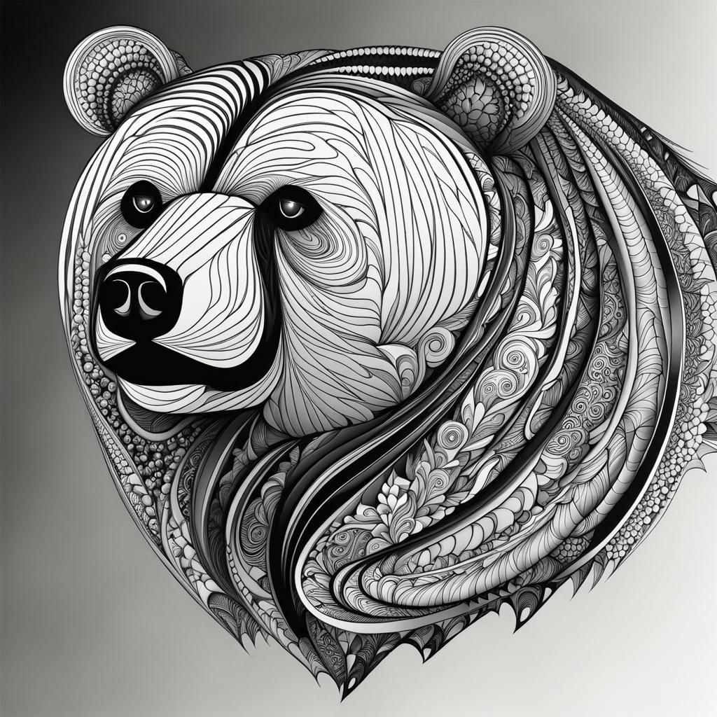 Abstract Vector Bear with Fractal and Zentangle Elements