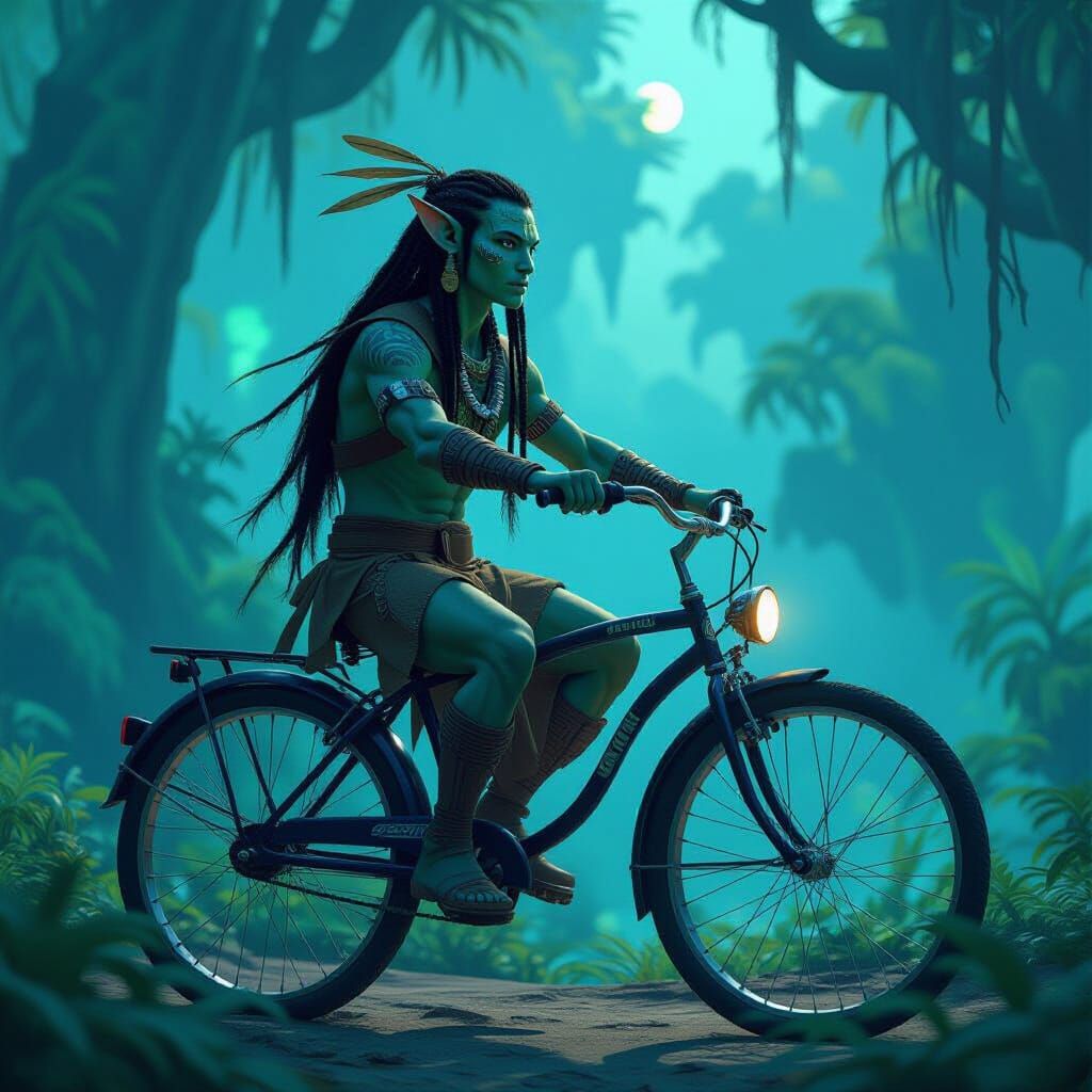 Na'vi Warrior on Schwinn Bike in Pandora Forest