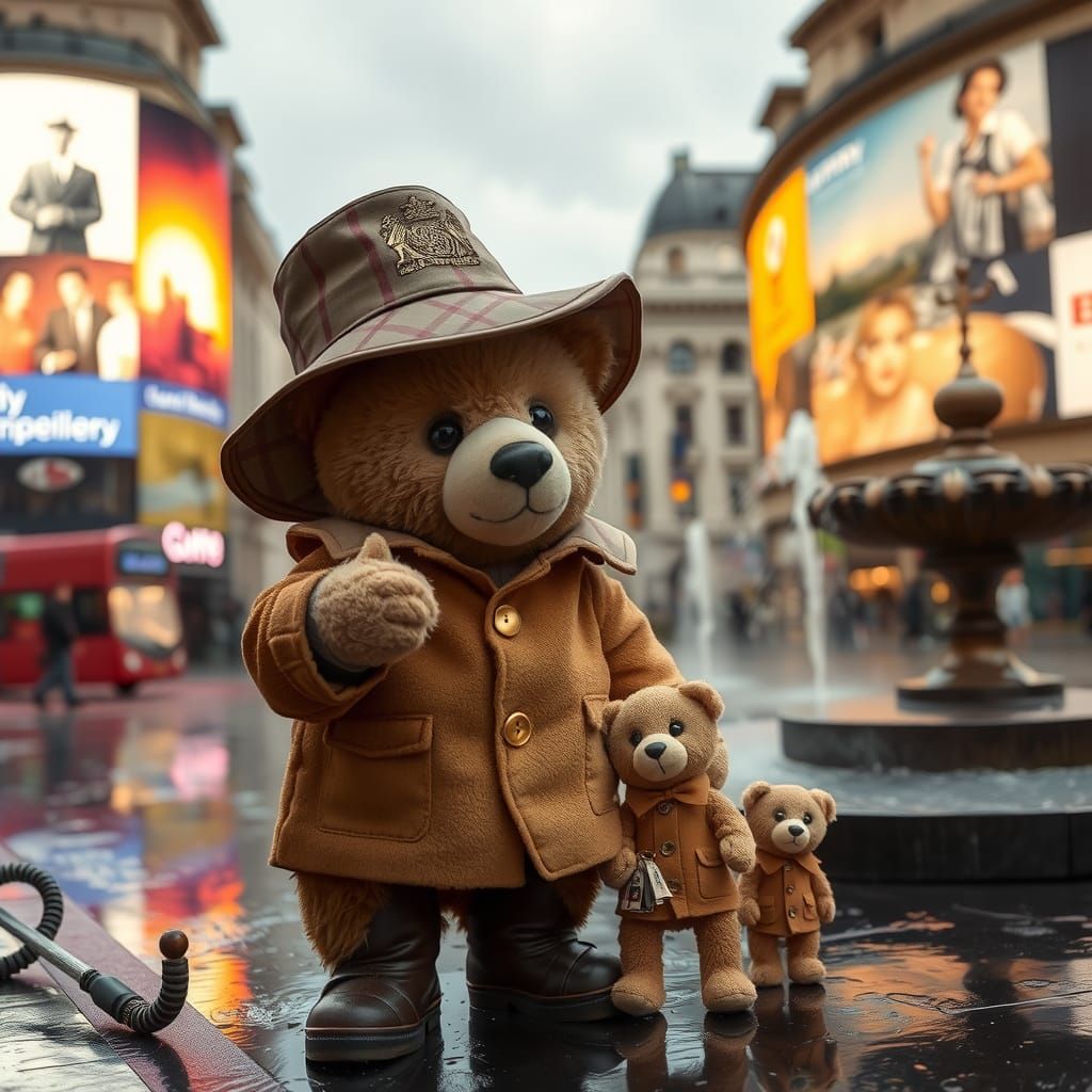 Teddy Bears Visit Rainy Piccadilly Circus