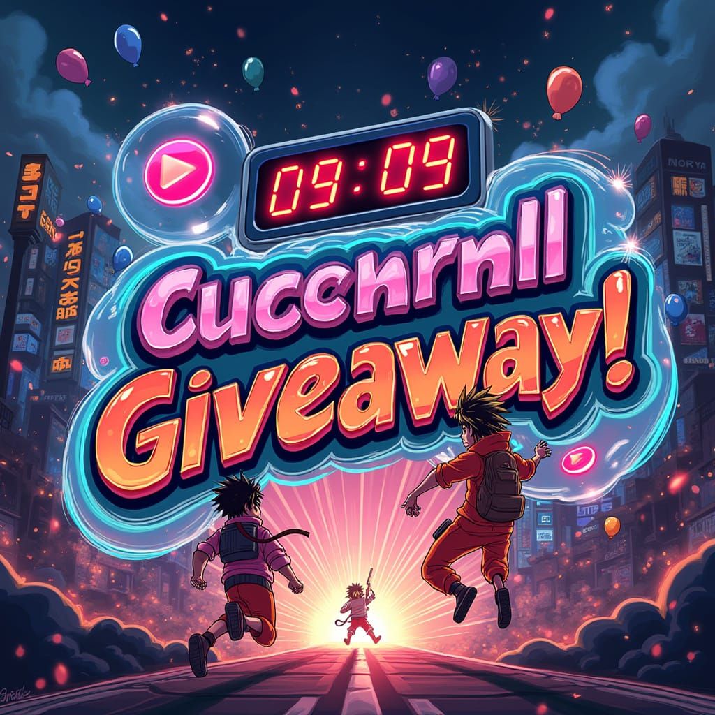 Eye-Catching Anime-Inspired Giveaway Poster in Vibrant Neon ...