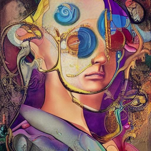 Holographic Surrealism: An Astral Mixed Media Illustration