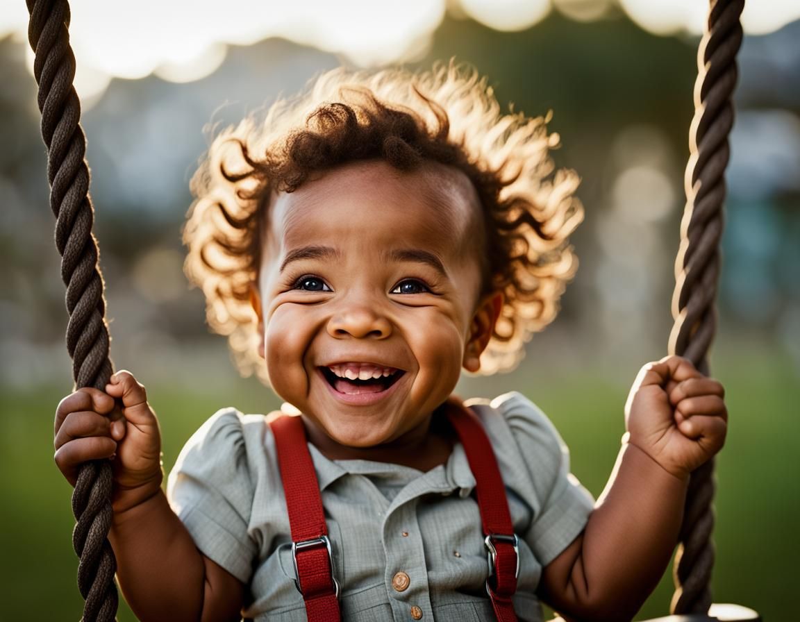 Happy Toddler on Swing: Professional Portrait