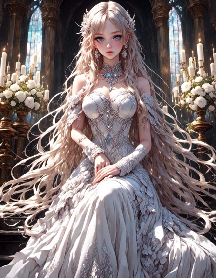 Elegant Young Woman in Flowing Gown