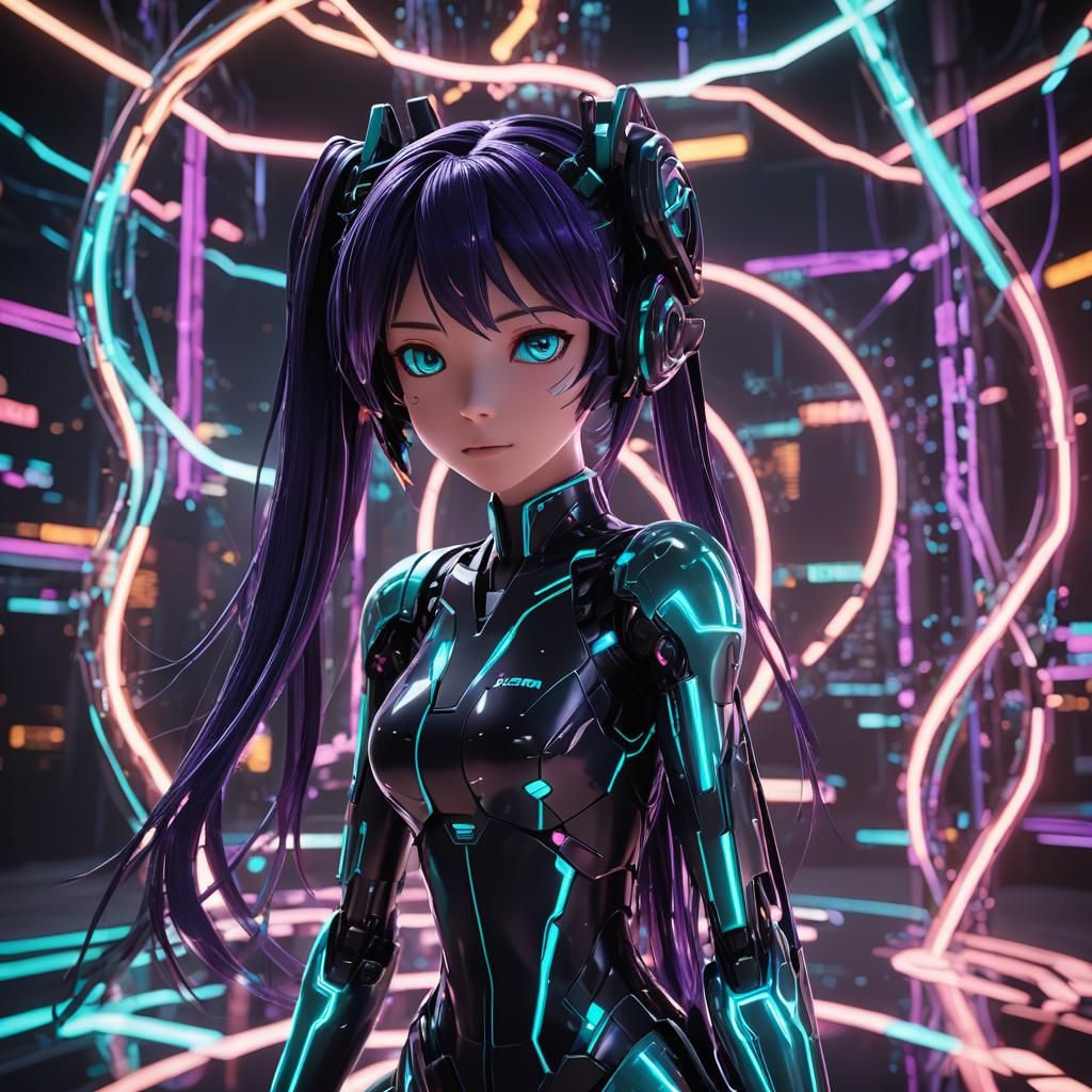 Hatsune Miku Embraces Digital Avatar in Cyberpunk Style