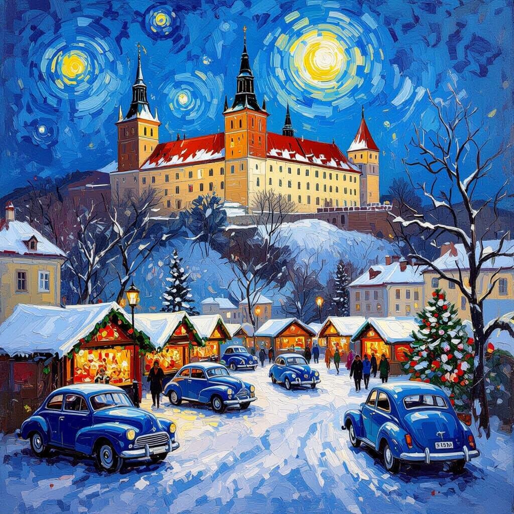 Bratislava Castle Christmas Market in Van Gogh Style