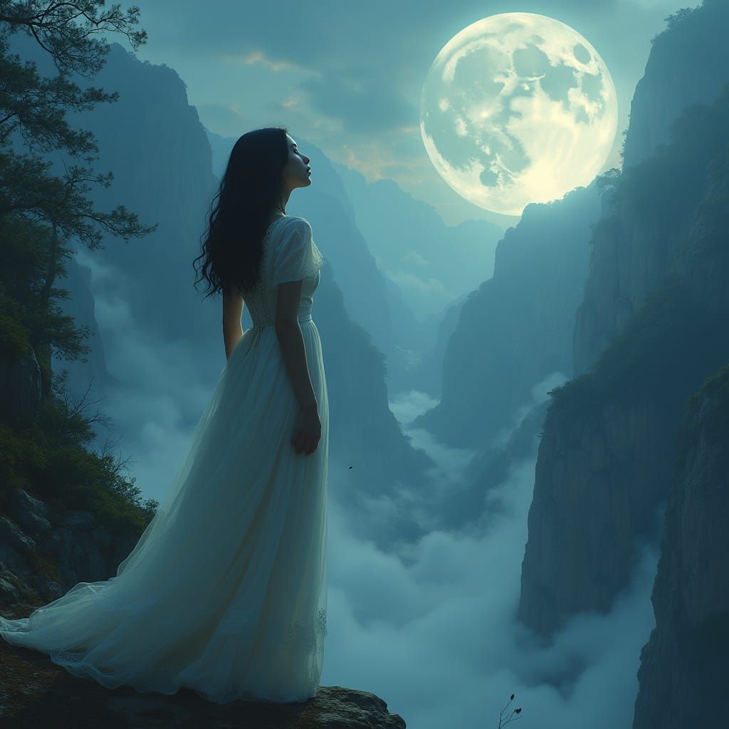 Ethereal Longing on a Moonlit Cliff