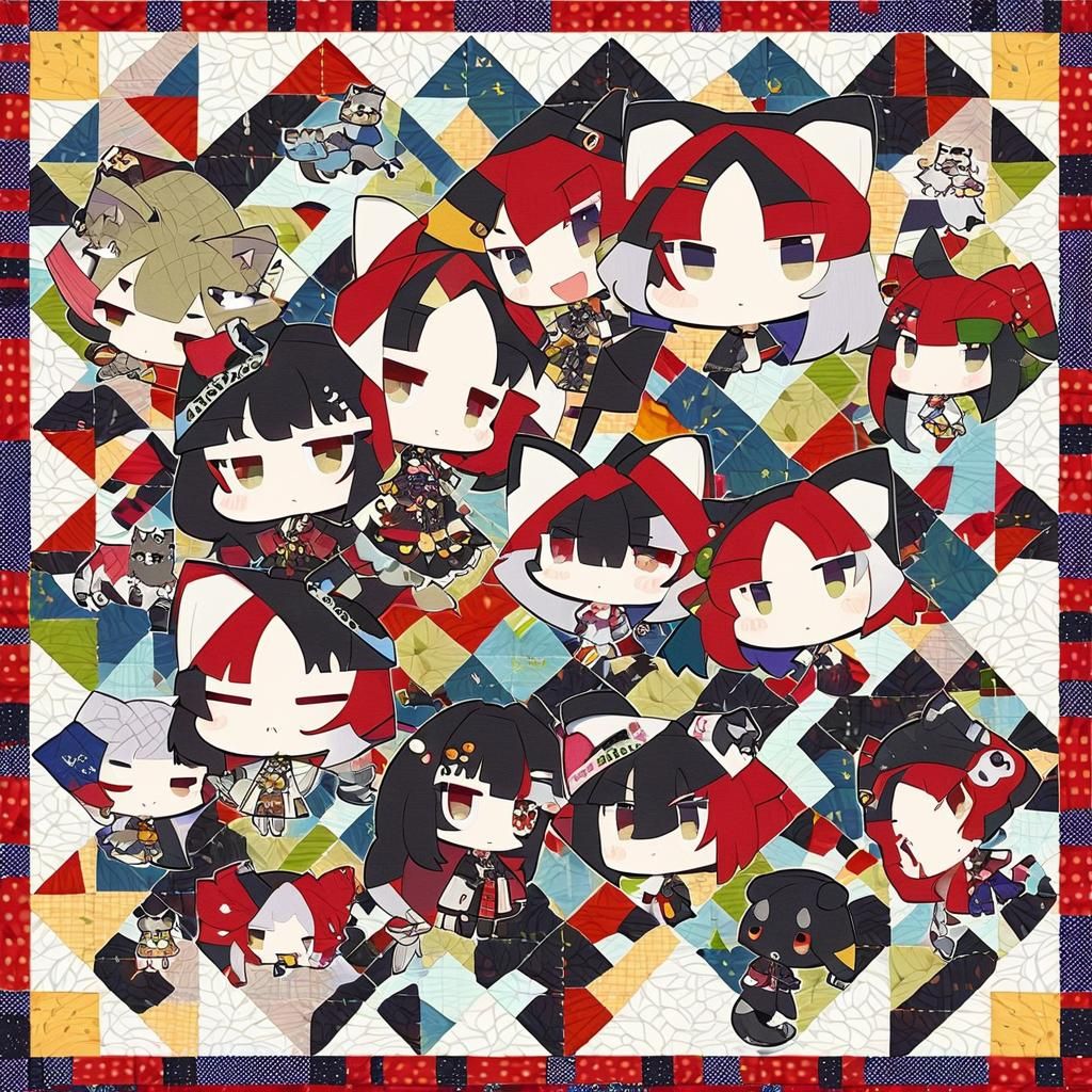 delightful anime style quilt cute chibi anime girls and anim...