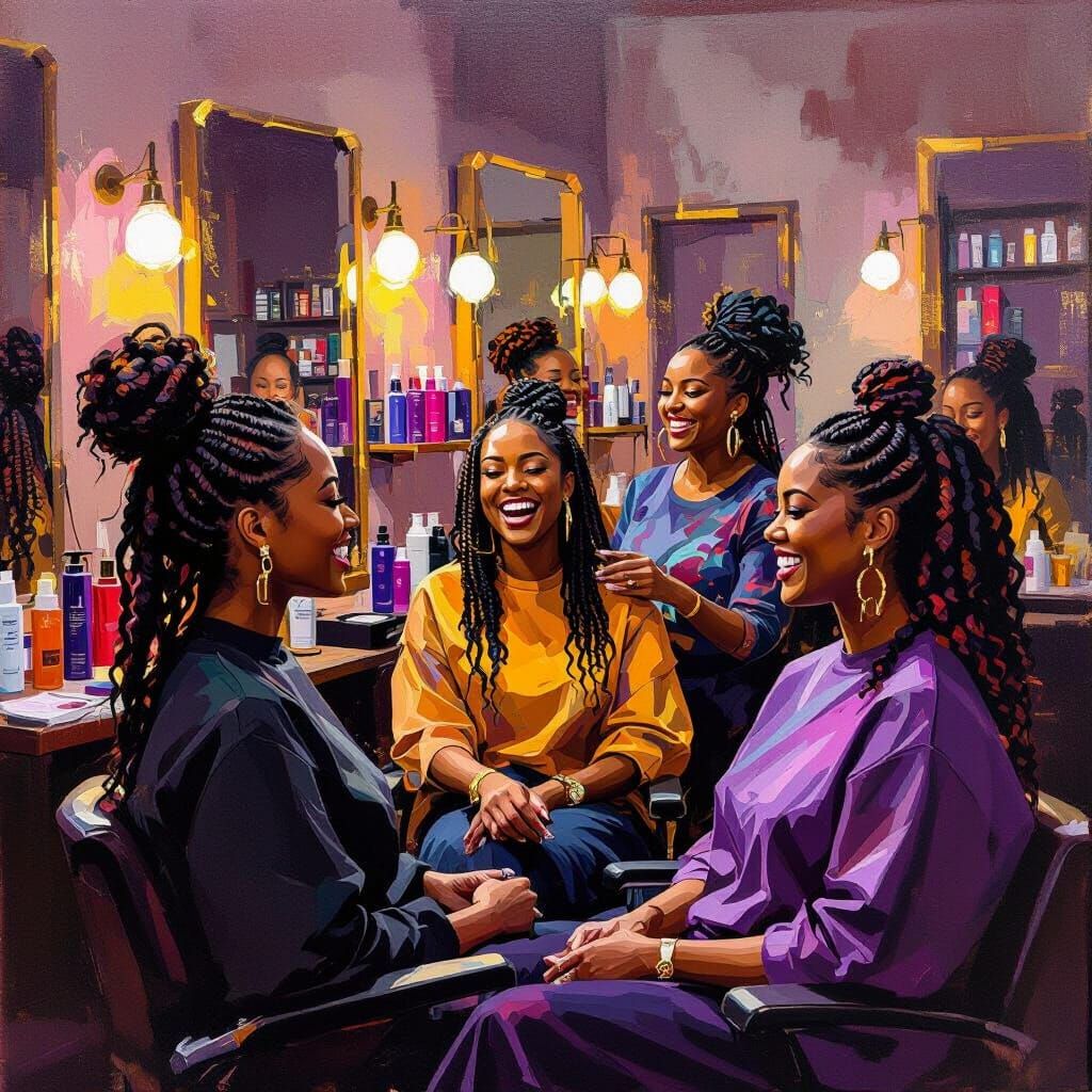 Black Women in a Vibrant Salon: Abstract Digital Art